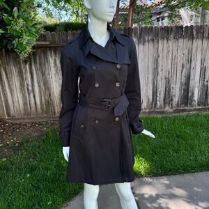 Banana Republic Classic Trench Coat Black Long Leather Buckles Women's Size XS
